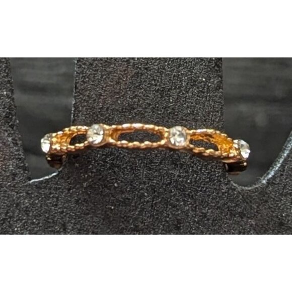 Vintage GoldTone Open Link Band Ring With Clear Rhinestone Accents Size 5.25 - Picture 9 of 9